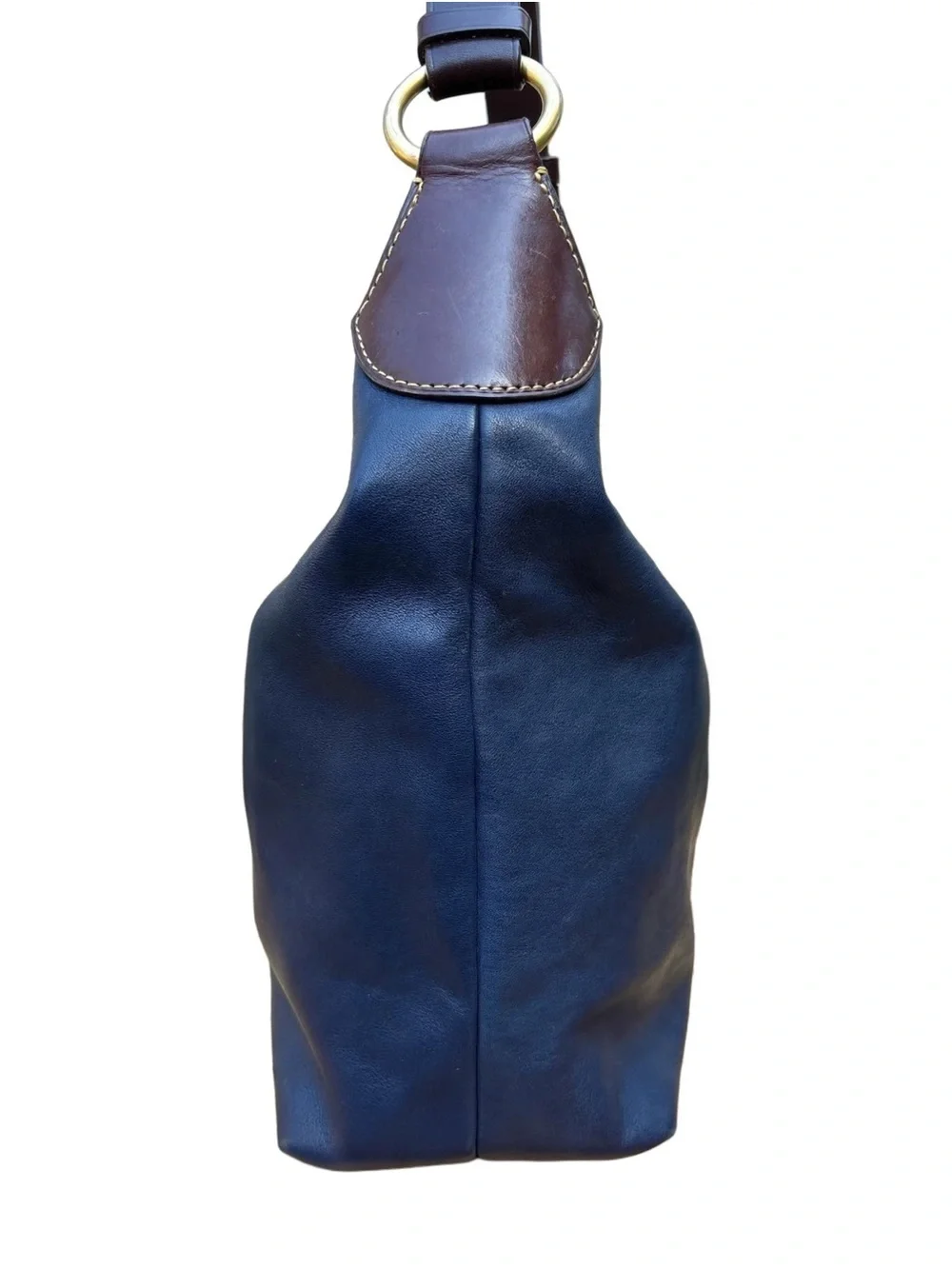 Dooney & Bourke Florentine Hobo Navy Brown Trim Red Interior